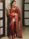 Banarasee Handwoven Tissue Saree Zari Border With Buti Design-Maroon