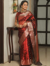 Banarasee Handwoven Tissue Saree Zari Border With Buti Design-Maroon