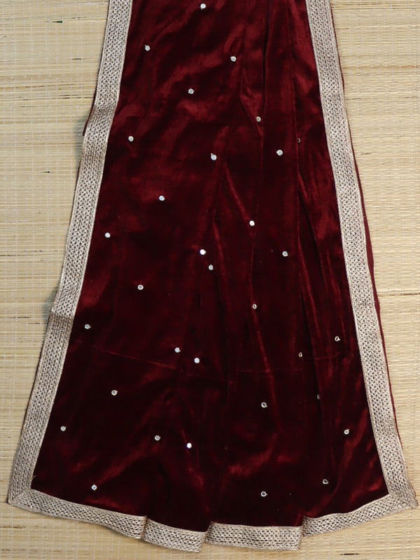 Banarasee Hand-Embroidered Velvet Salwar Kameez With Dupatta Set-Maroon