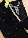 Banarasee Hand-Embroidered Velvet Salwar Kameez With Dupatta Set-Black