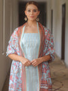 Banarasee Chanderi Salwar Kameez Fabric With Digital Print Dupatta-Light Blue