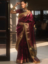 Banarasee Handwoven Plain Tissue Saree Zari Border With Lace-Magenta