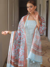 Banarasee Chanderi Salwar Kameez Fabric With Digital Print Dupatta-Light Blue