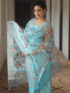 Banarasee Chanderi Salwar Kameez Fabric With Organza Digital Print Dupatta Set-Light Blue