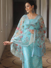 Banarasee Chanderi Salwar Kameez Fabric With Organza Digital Print Dupatta Set-Light Blue