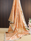 Banarasee Cotton Silk Dupatta With Zari Jaal Design & Lace-Peach