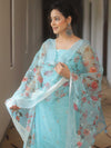 Banarasee Chanderi Salwar Kameez Fabric With Organza Digital Print Dupatta Set-Light Blue