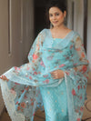 Banarasee Chanderi Salwar Kameez Fabric With Organza Digital Print Dupatta Set-Light Blue