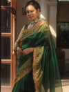 Banarasee Handwoven Plain Tissue Saree Zari Border With Lace-Green