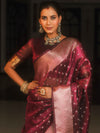 Banarasee Handwoven Tissue Saree Zari Border With Buti Design-Magenta