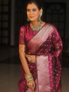 Banarasee Handwoven Tissue Saree Zari Border With Buti Design-Magenta