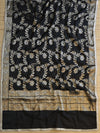 Banarasee Cotton Silk Dupatta With Zari Jaal Design & Lace-Black