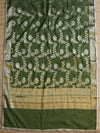 Banarasee Cotton Silk Dupatta With Zari Jaal Design & Lace-Olive Green