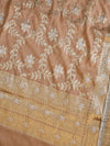 Banarasee Cotton Silk Dupatta With Zari Jaal Design & Lace-Peach