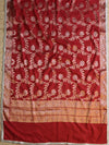 Banarasee Cotton Silk Dupatta With Zari Jaal Design & Lace-Red