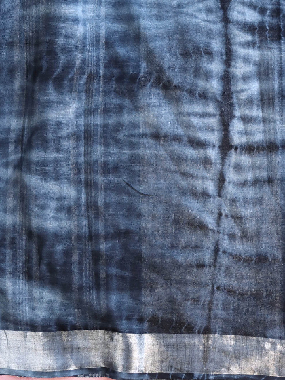 Bhagalpur Handloom Shibori Dyed Linen Saree-Black