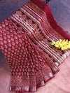 Linen Cotton Bagru Hand-Block Printed Saree-Maroon