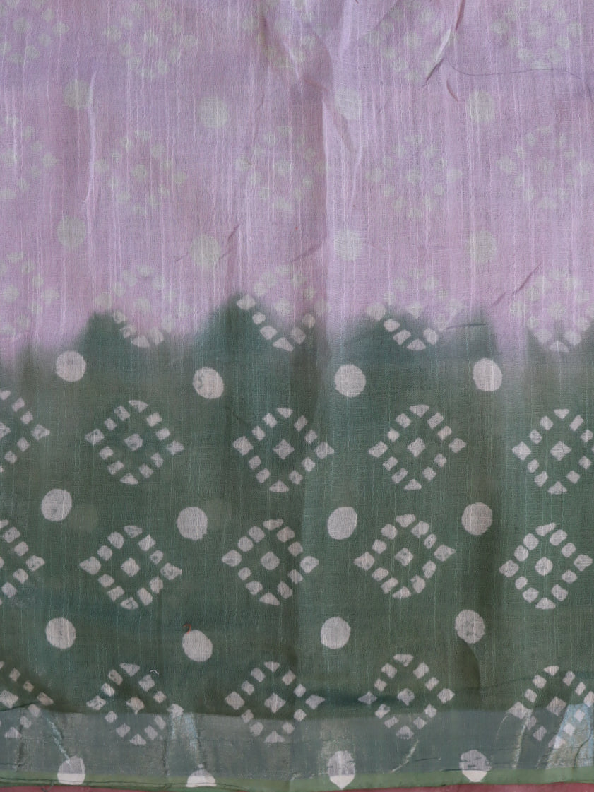 Linen Cotton Bagru Hand-Block Printed Saree-Pink & Green