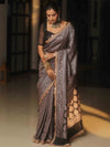 Banarasee Semi-Katan Heavy Zari Jaal Saree With Lace-Black