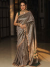 Banarasee Semi-Katan Heavy Zari Jaal Saree With Lace-Green