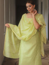 Banarasee Cotton Embroidered Salwar Kameez Fabric With Dupatta Set-Light Green