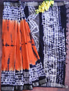 Bhagalpur Handloom Shibori Dyed Linen Saree-Orange & Blue