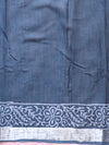 Linen Cotton Bagru Hand-Block Printed Saree-Blue