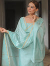 Banarasee Cotton Embroidered Salwar Kameez Fabric With Dupatta Set-Light Blue