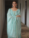 Banarasee Cotton Embroidered Salwar Kameez Fabric With Dupatta Set-Light Blue