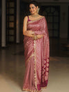 Banarasee Semi-Katan Heavy Zari Jaal Saree With Lace-Magenta