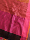 Bhagalpur Handloom Linen Saree With Embroidered Buta Design-Black