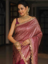 Banarasee Semi-Katan Heavy Zari Jaal Saree With Lace-Magenta