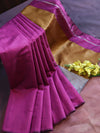 Bhagalpur Handloom Pure Linen Cotton Metallic Pallu Saree-Magenta