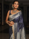 Banarasee Semi-Katan Silver Zari Border Saree With Lace-Blue