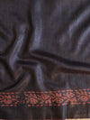 Bhagalpur Handloom Pure Linen Cotton Shibori Saree-Black