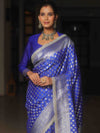 Banarasee Semi-Katan Silver Zari Border Saree With Lace-Royal Blue