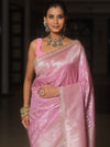 Banarasee Semi-Katan Silver Zari Border Saree With Lace-Baby Pink