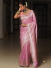 Banarasee Semi-Katan Silver Zari Border Saree With Lace-Baby Pink