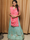 Banarasee Semi-Stitched Hand-work Lehenga Blouse & Dupatta-Pastel Blue