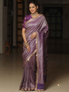 Banarasee Semi-Katan Heavy Zari Jaal Saree With Lace-Violet