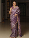 Banarasee Semi-Katan Heavy Zari Jaal Saree With Lace-Violet