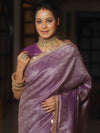 Banarasee Semi-Katan Heavy Zari Jaal Saree With Lace-Violet