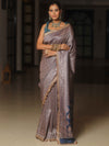 Banarasee Semi-Katan Heavy Zari Jaal Saree With Lace-Cobalt Blue