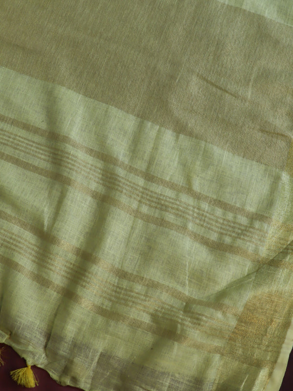 Bhagalpuri Handloom Linen Saree With Embroidery Work-Yellow