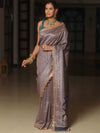 Banarasee Semi-Katan Heavy Zari Jaal Saree With Lace-Cobalt Blue