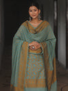 Banarasee Cotton Salwar Kameez Fabric With Dupatta & Resham Zari-Green