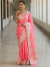 Banarasee Handloom Mashru Silk Saree Zari Border With Lace-Baby Pink