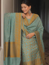 Banarasee Cotton Salwar Kameez Fabric With Dupatta & Resham Zari-Green