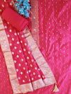 Banarasee Handloom Chanderi Zari Work Salwar Kameez Dupatta Set-Pink