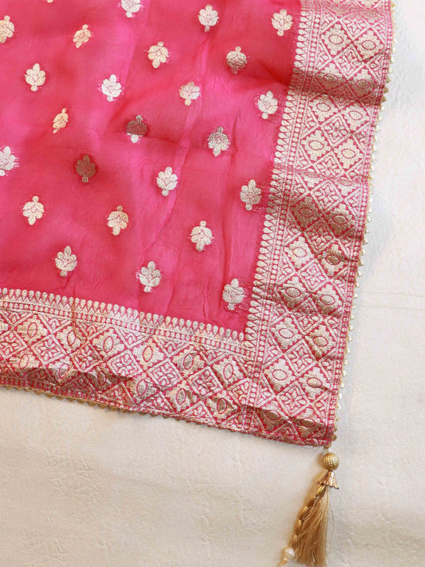 Banarasee Handloom Chanderi Zari Work Salwar Kameez Dupatta Set-Pink